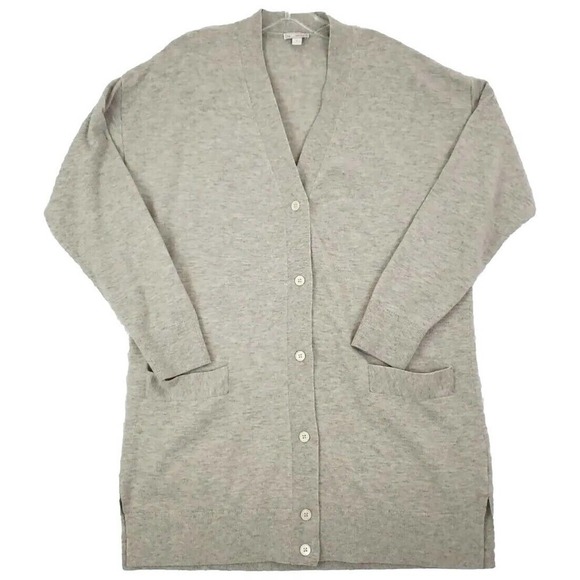 Gap~Woman Size L~Gray Long Delves Button-Up Sweater Cardigan, Pockets Wool Blend - Picture 1 of 14